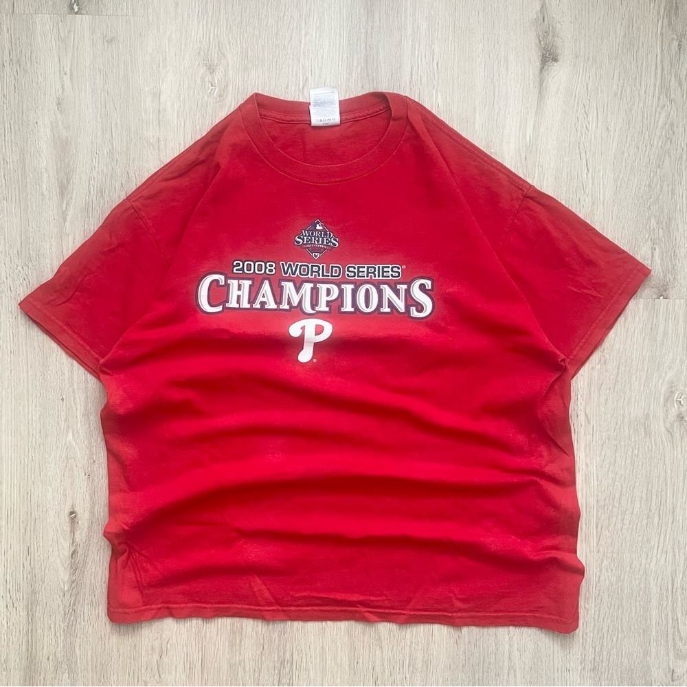 World Series Champions 2008 Shirt Adult L Large Phillies MLB Philadelphia Red
